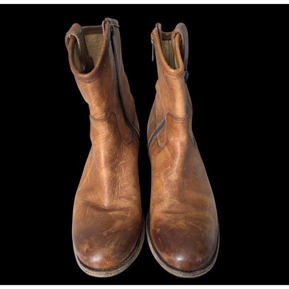 Frye Melissa Button Short Boots Sz 6 Cognac Brown Leather Distressed Rustic Low - Picture 5 of 12